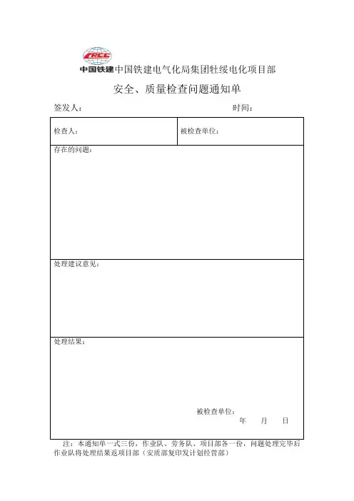 安全、质量检查问题通知单