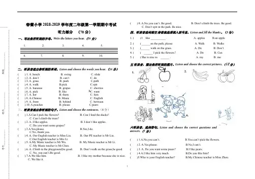 二年级上册英语试题-深圳龙岗区春雷小学2018-2019学年度二年级上学期期中考试卷英语