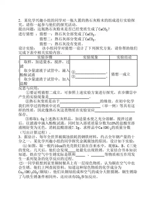 初三化学实验探究题