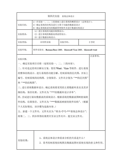 软件工程——第4次实验——系统总体设计