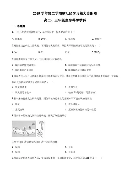 2020届上海市徐汇区高三二模生物试题