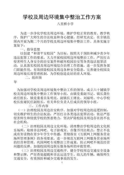 学校及周边环境集中整治工作方案