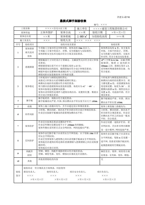 表32 悬挑式脚手架验收表