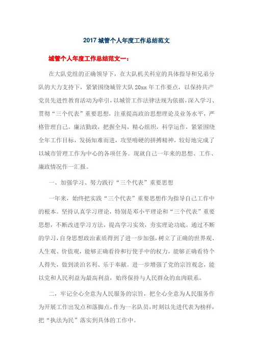 2017城管个人年度工作总结范文