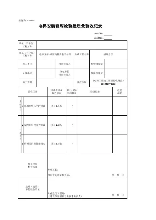 10020601_电梯安装轿厢检验批质量验收记录
