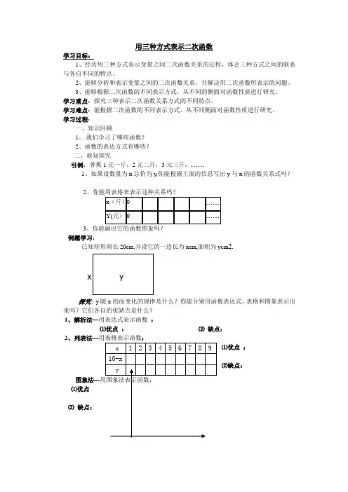 用三种方式确定二次函数