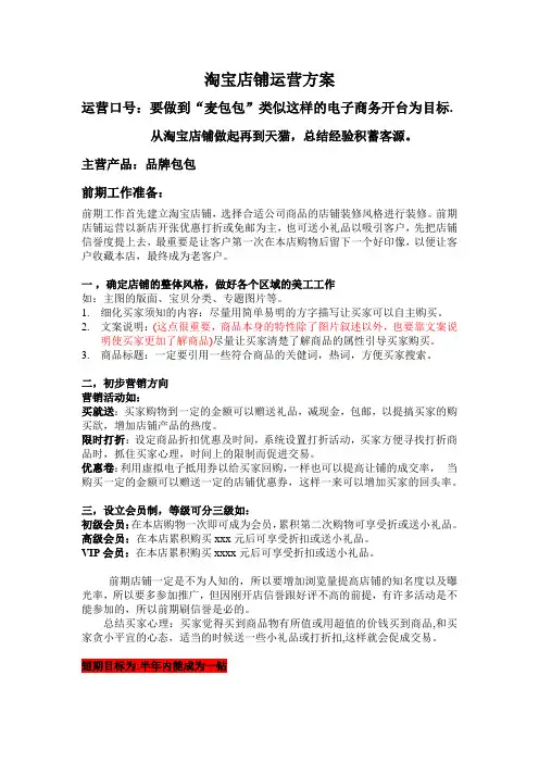 淘宝店铺运营方案 2