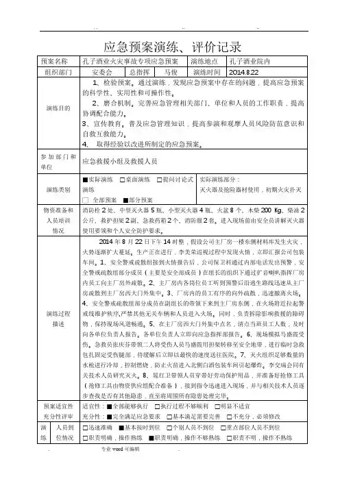 应急处置预案演练记录表