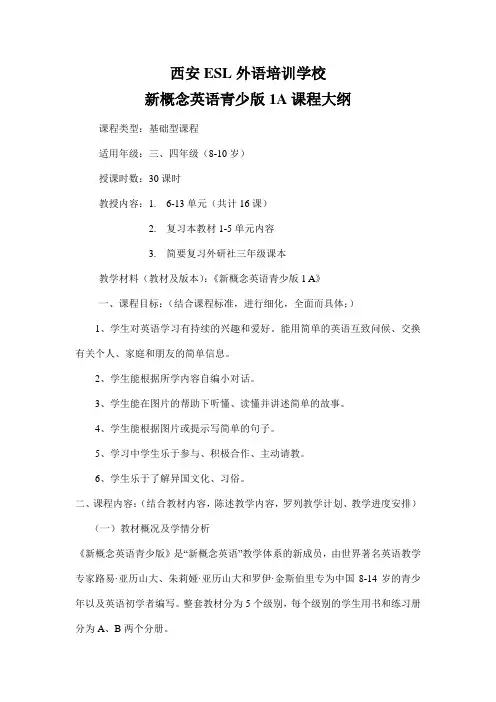 青少版新概念1A教学计划
