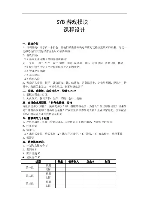 SYB游戏模块1课程设计