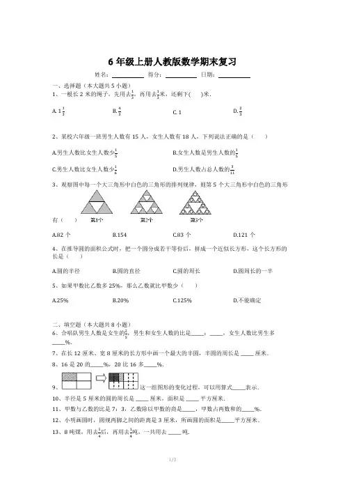 期末复习(试题)六年级上册数学  人教版