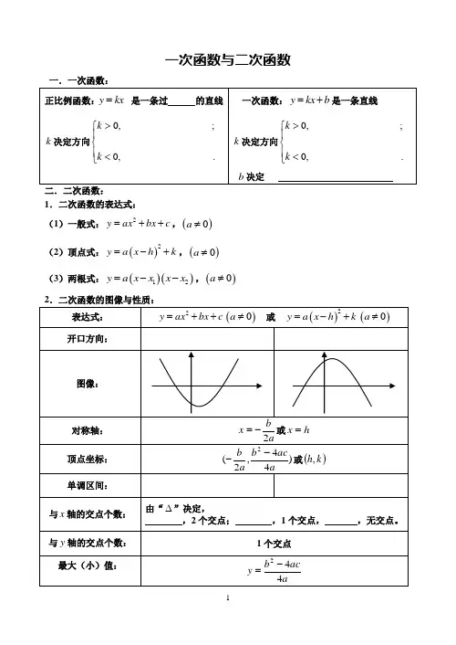 一次函数与二次函数