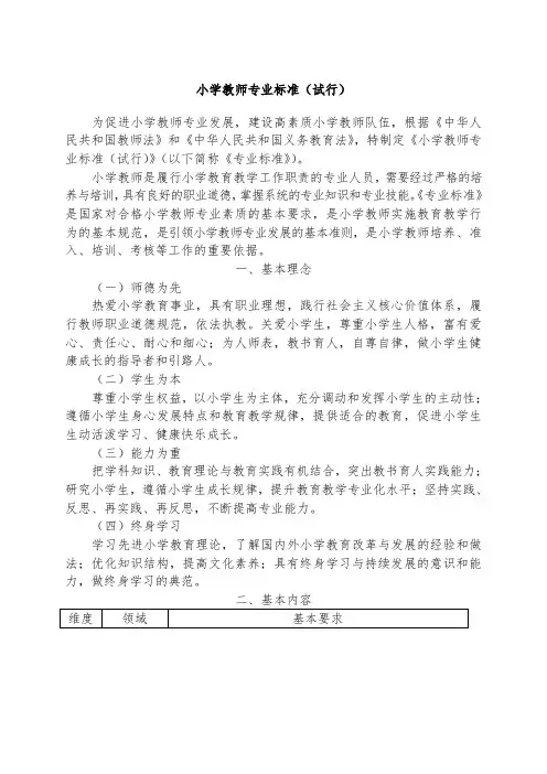 小学教师专业标准63889