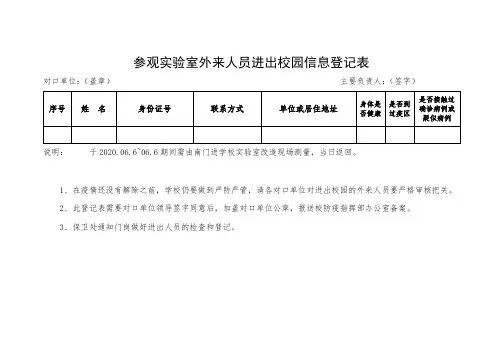 参观实验室外来人员进出校园信息登记表