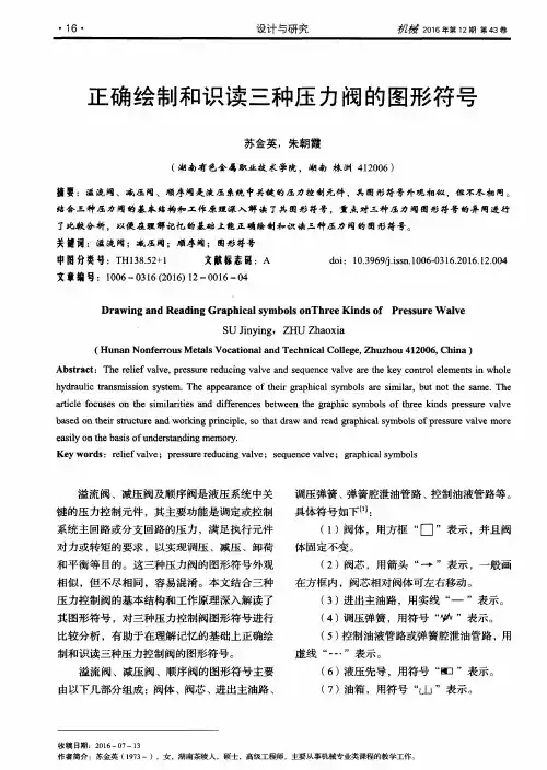 正确绘制和识读三种压力阀的图形符号