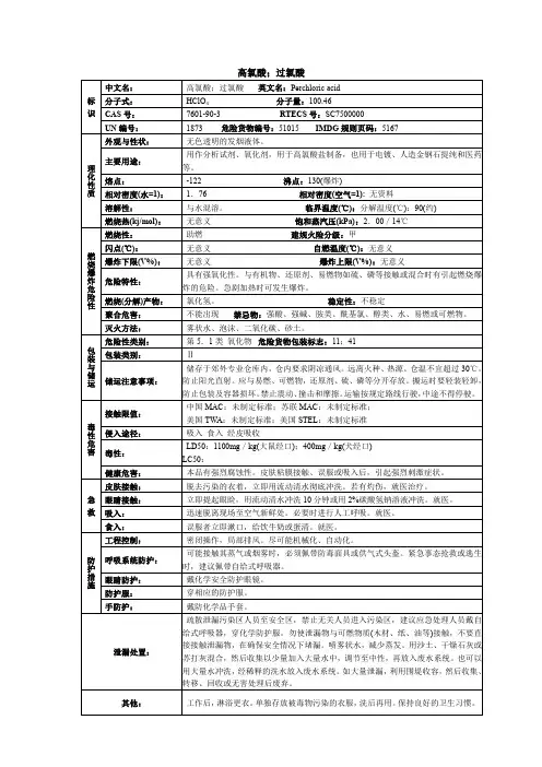高氯酸;过氯酸化学品安全技术说明书MSDS