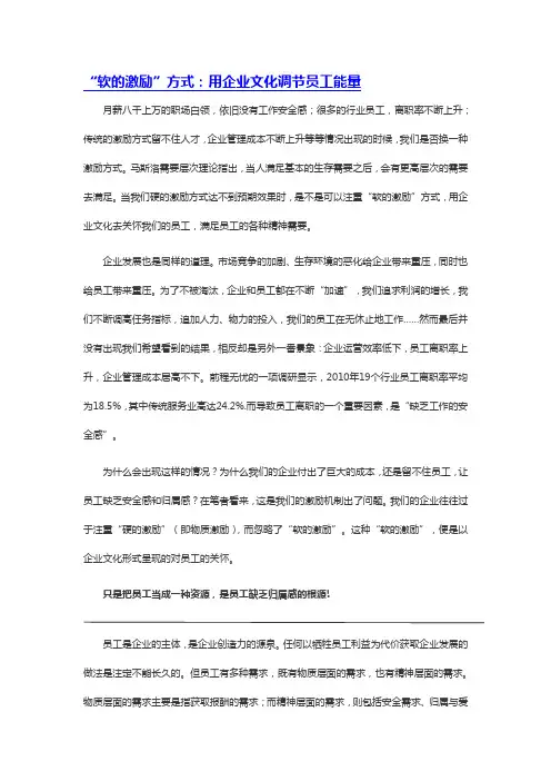 “软的激励”方式：用企业文化调节员工能量
