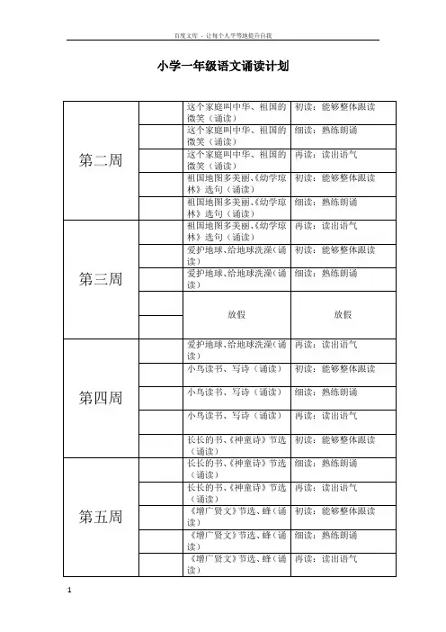 一年级早读计划