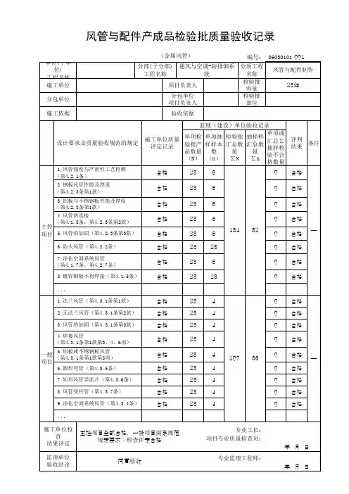 风管与配件产成品检验批质量验收记录