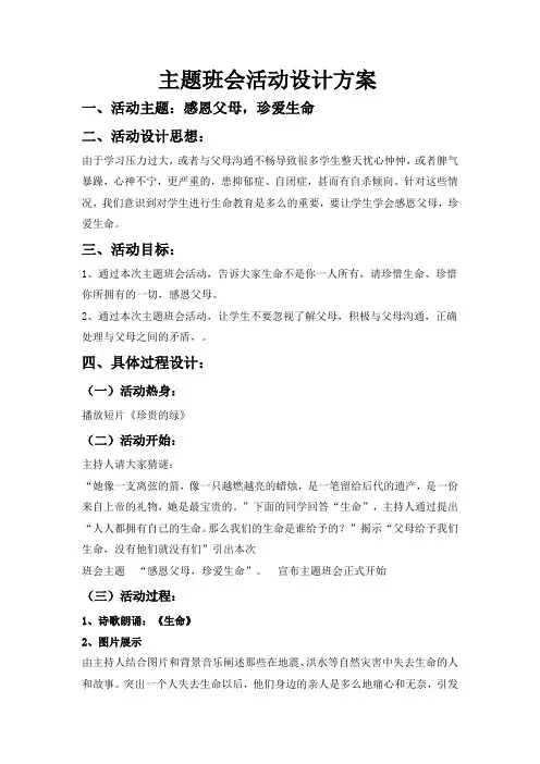 主题班会活动设计方案 2