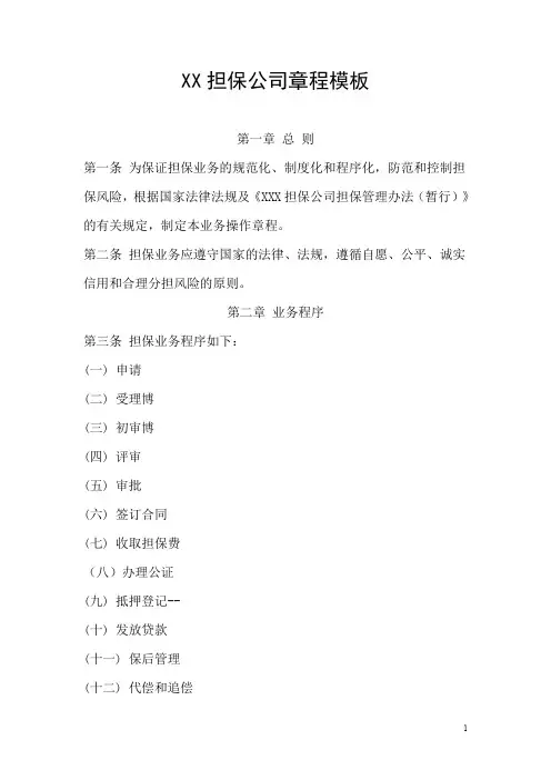 XX担保公司章程模板