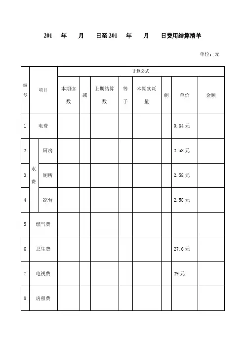 费用结算清单