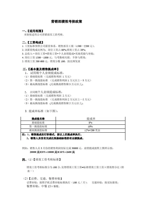 营销部绩效考核政策