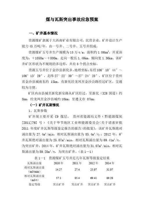 煤与瓦斯突出事故应急预案