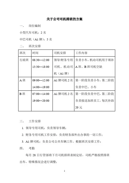 关于公司司机排班方案