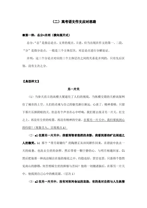 高中议论文样文-提纲-训练题(并列式-横向展开)
