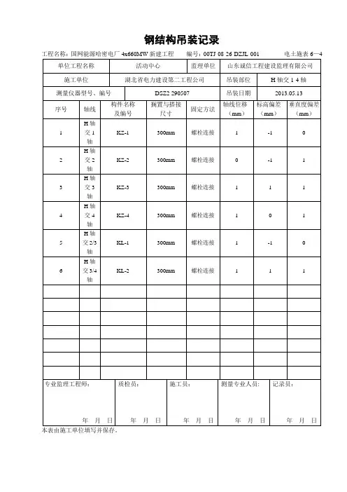 钢结构吊装记录