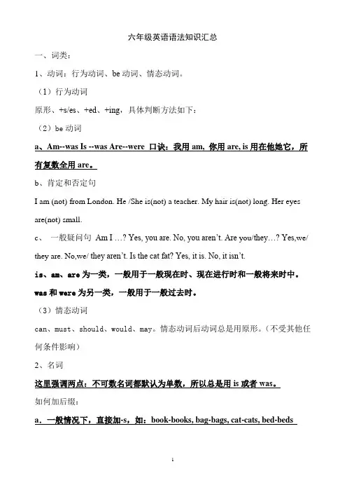 六年级英语语法知识汇总