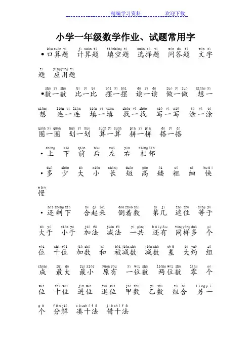 小学一年级数学试题常用字精华版