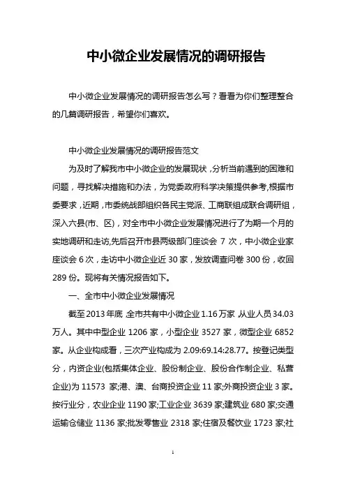 中小微企业发展情况的调研报告