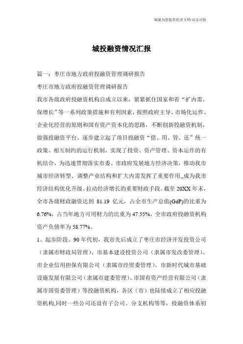 城投融资情况汇报