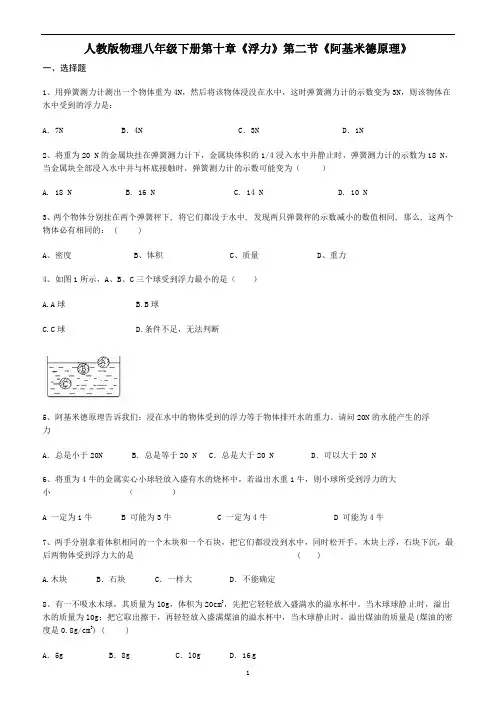 人教版物理八年级下册第十章《浮力》第二节《阿基米德原理》