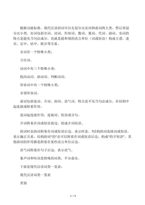 现代汉语词类系统