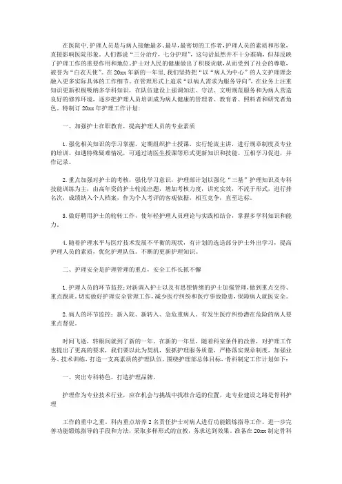 2020专科护士工作计划范文
