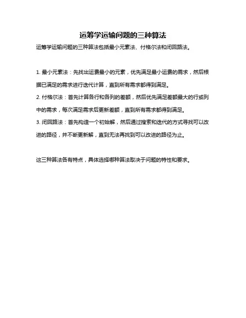 运筹学运输问题的三种算法