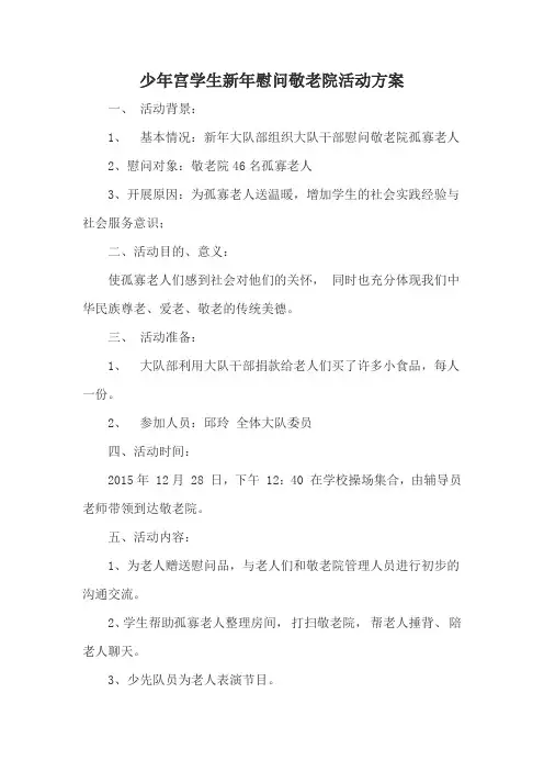 少年宫学生新年慰问敬老院活动方案
