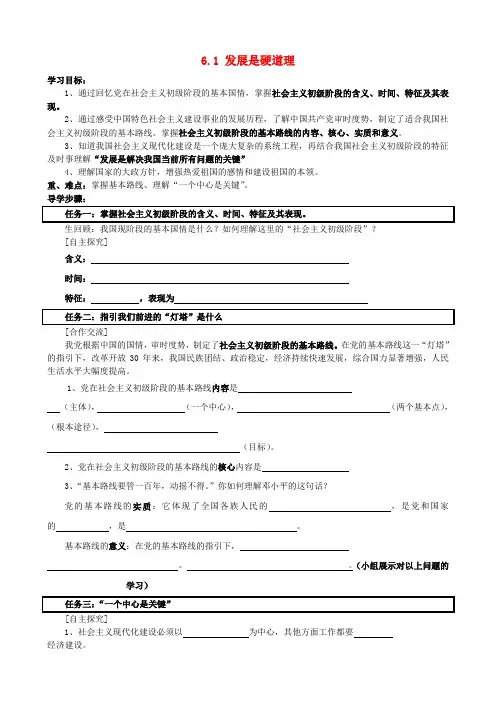 九年级政治《6.1 发展是硬道理》学案(无答案) 鲁教版