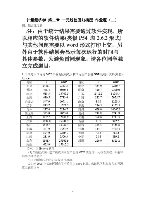 计量经济学++第二章+作业题(二)题目