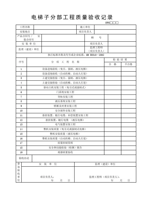 电梯子分部工程质量验收记录