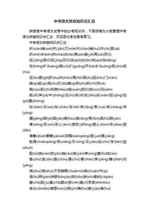 中考语文拼音知识点汇总