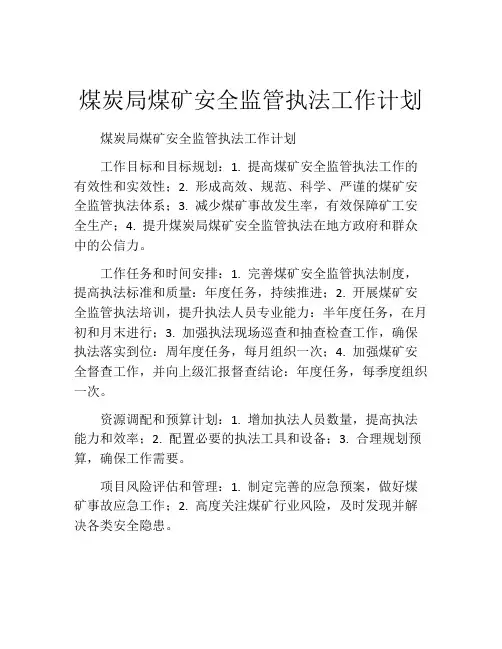 煤炭局煤矿安全监管执法工作计划