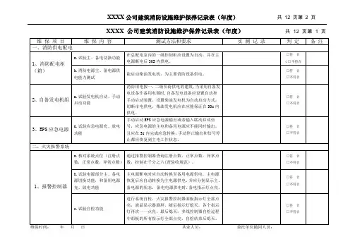 建筑消防设施维护保养记录表
