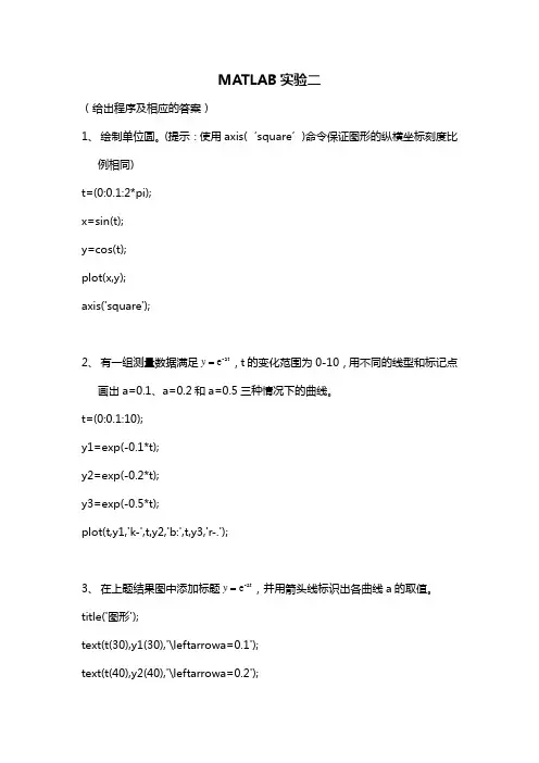 MATLAB实验二