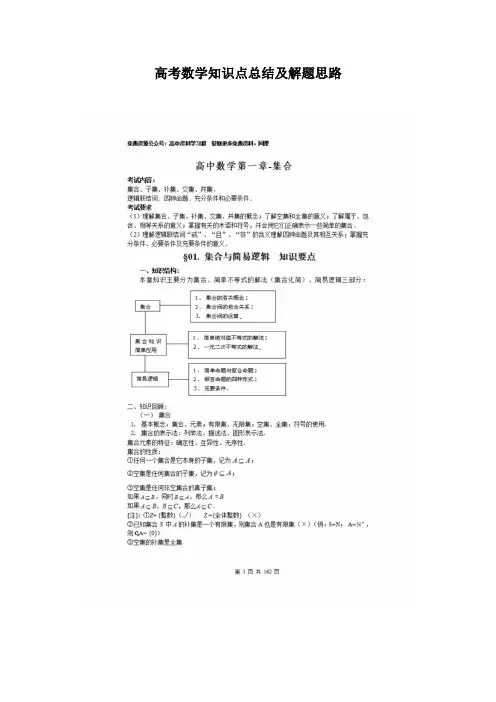 高考数学知识点总结及解题思路