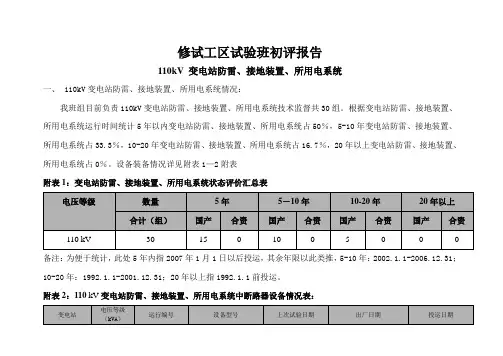 110kV变电站防雷、接地装置、所用变系统初评报告