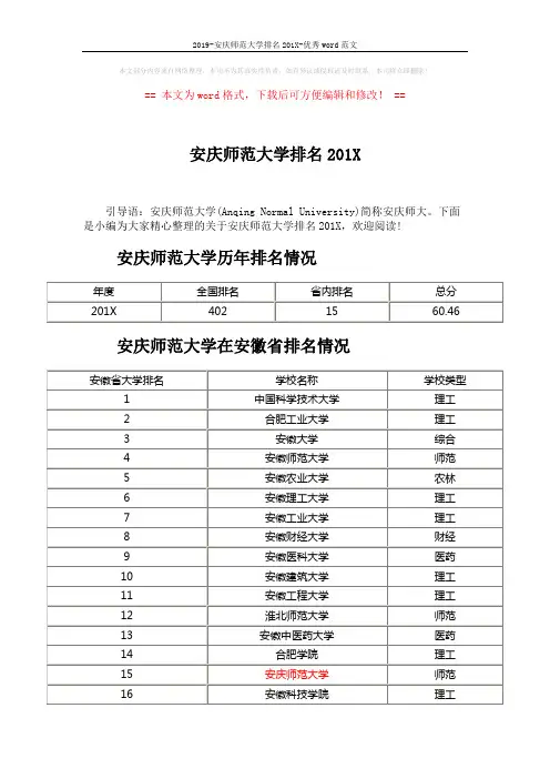 2019-安庆师范大学排名201X-优秀word范文 (3页)